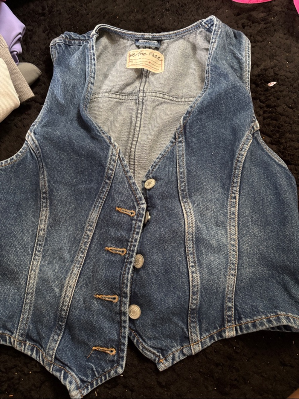 We The Free Denim Button-Front Vest in Blue